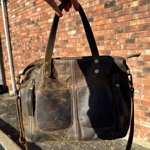 Myra Bag Brown Leather Slouchy Boho Crossbody Shoulder Bag Tote Purse Western